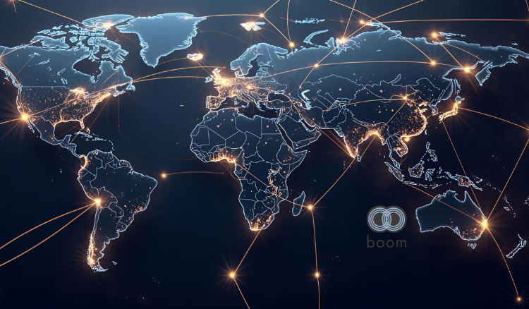 AV supply chain and distribution network showing Boom's logistics, and global connections in 2025.