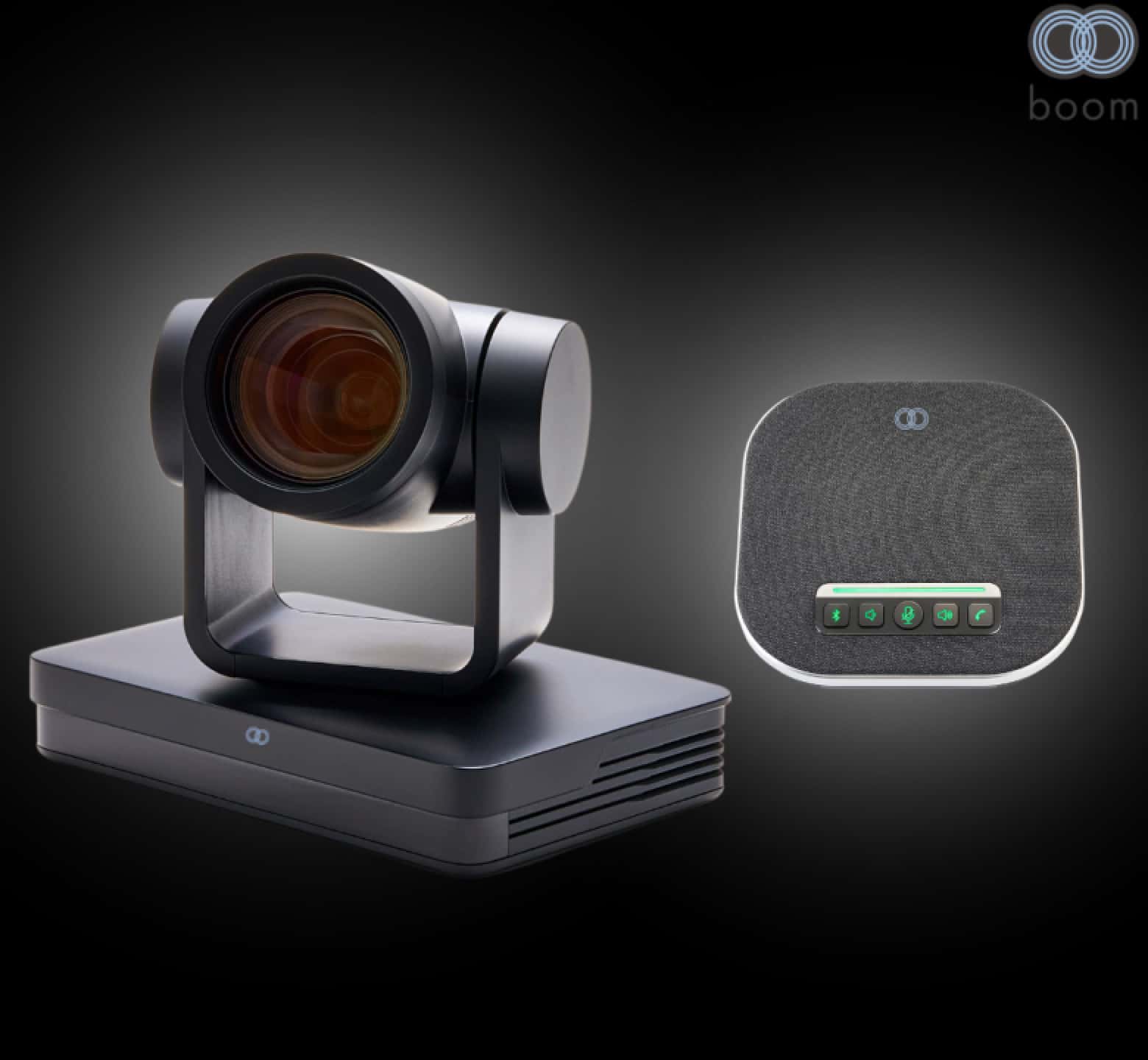 Boom PTZ Conference Kit includes a Boom MAGNA Pro and a Boom GEMINI. The wireless and adaptable audio of the Boom PTZ Conference Kit, paired with a 4K PTZ camera boasting a 340-degree range and 26x zoom, ensures absolute clarity for every voice and visual. 