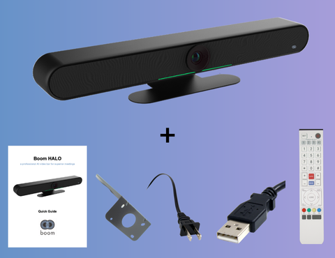 Boom HALO: an intelligent, all-in-one video conferencing solution with a 4K UHD camera, 6-microphone array, high-fidelity speakers, and automatic privacy cover.